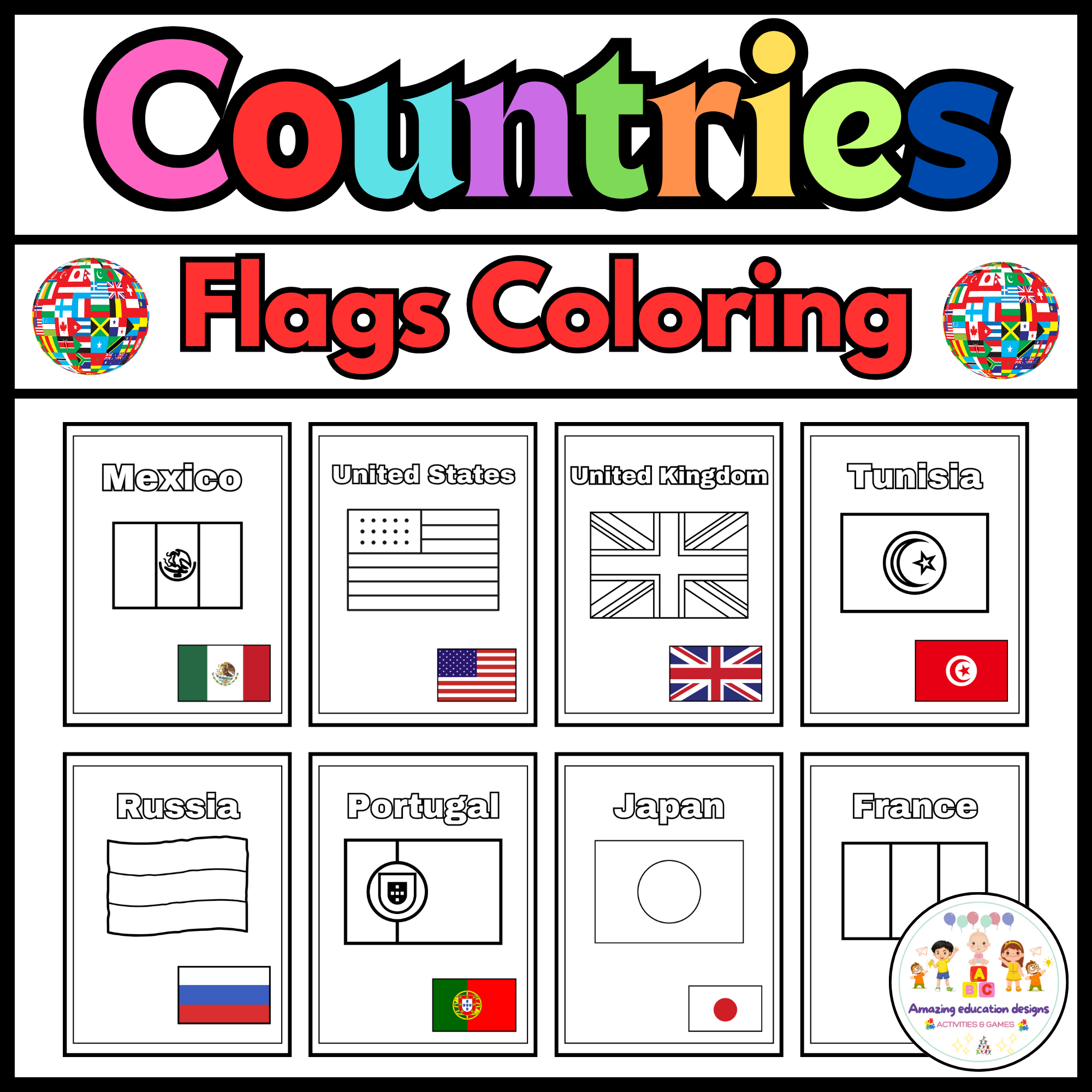 Activities Coloring Flags Countries Worksheets