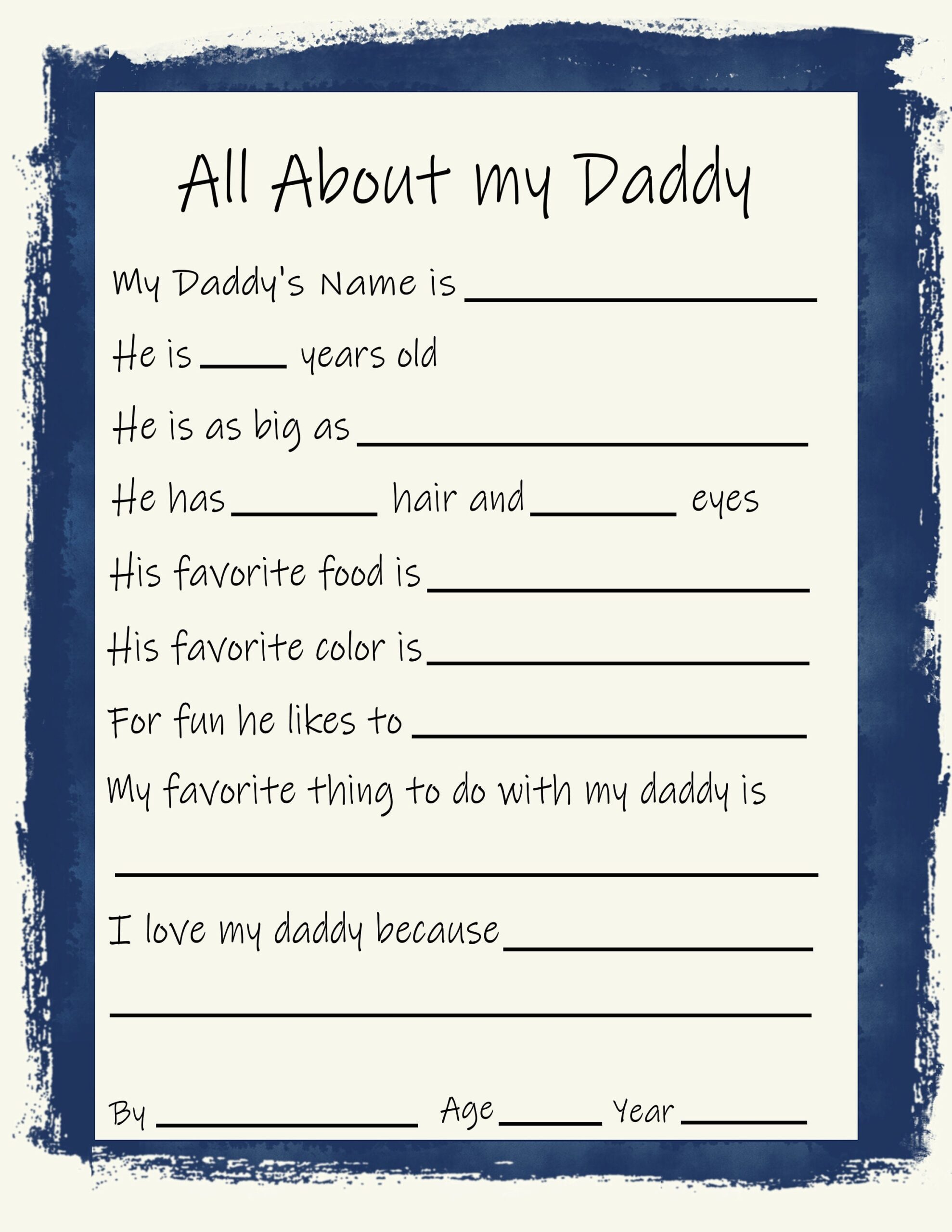 All About My Daddy Father s Day Printable Birthday Gift For Dad Printable Father s Day Gift Father s Day Gift From Kids