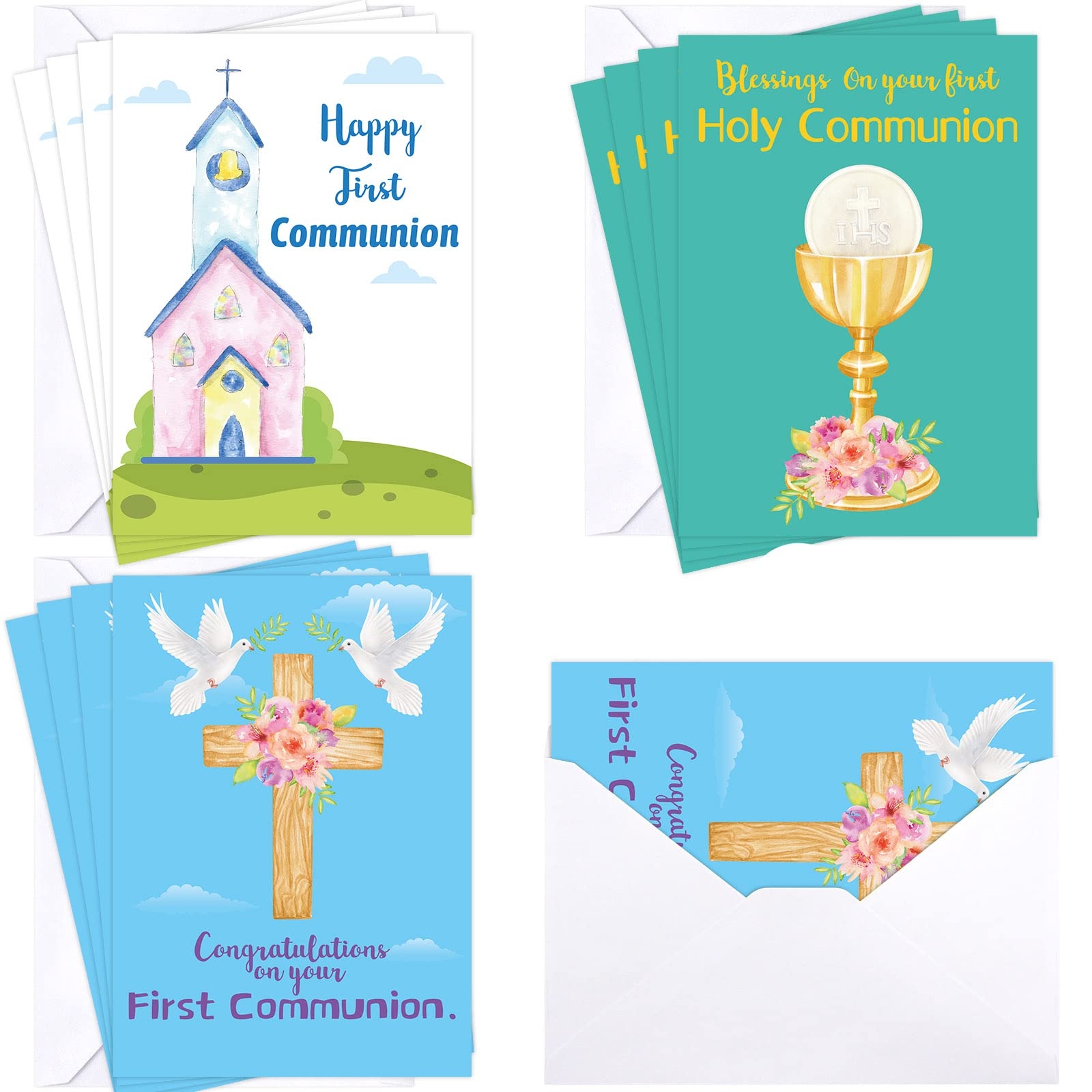Amazon Ceiba Tree Holy First Communion Cards 12 PCS With Envelopes Message Inside For Sacrament Christian Religious Baptism 5X7 Inch Baby Shower 