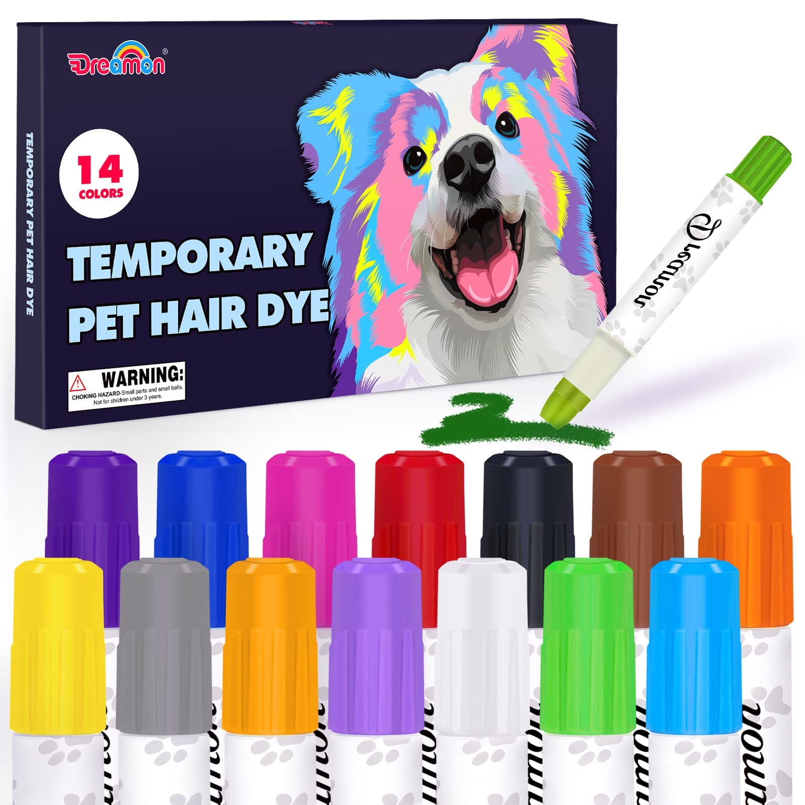 Amazon Dreamon 14 Colors Dog Hair Dye Temporary Pet Hair Color Crayons For Dog With Hair Dye Book To Create Different Grooming Ideal Washable 