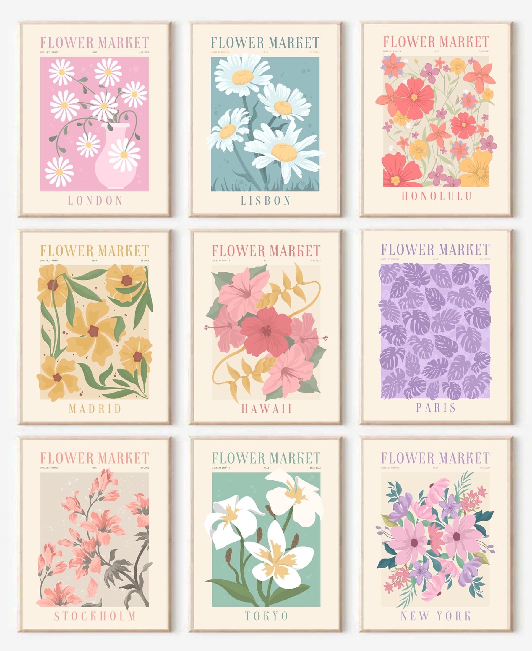 Amazon Flower Market Posters Set Of 9 Minimalist Wall Art 