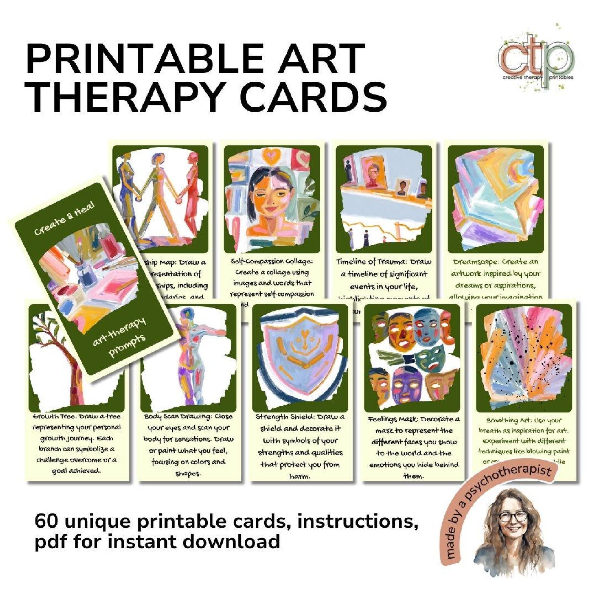 Art Therapy Cards PDF For Emotional Healing U0026 Self discovery 60 Printable Worksheets Etsy