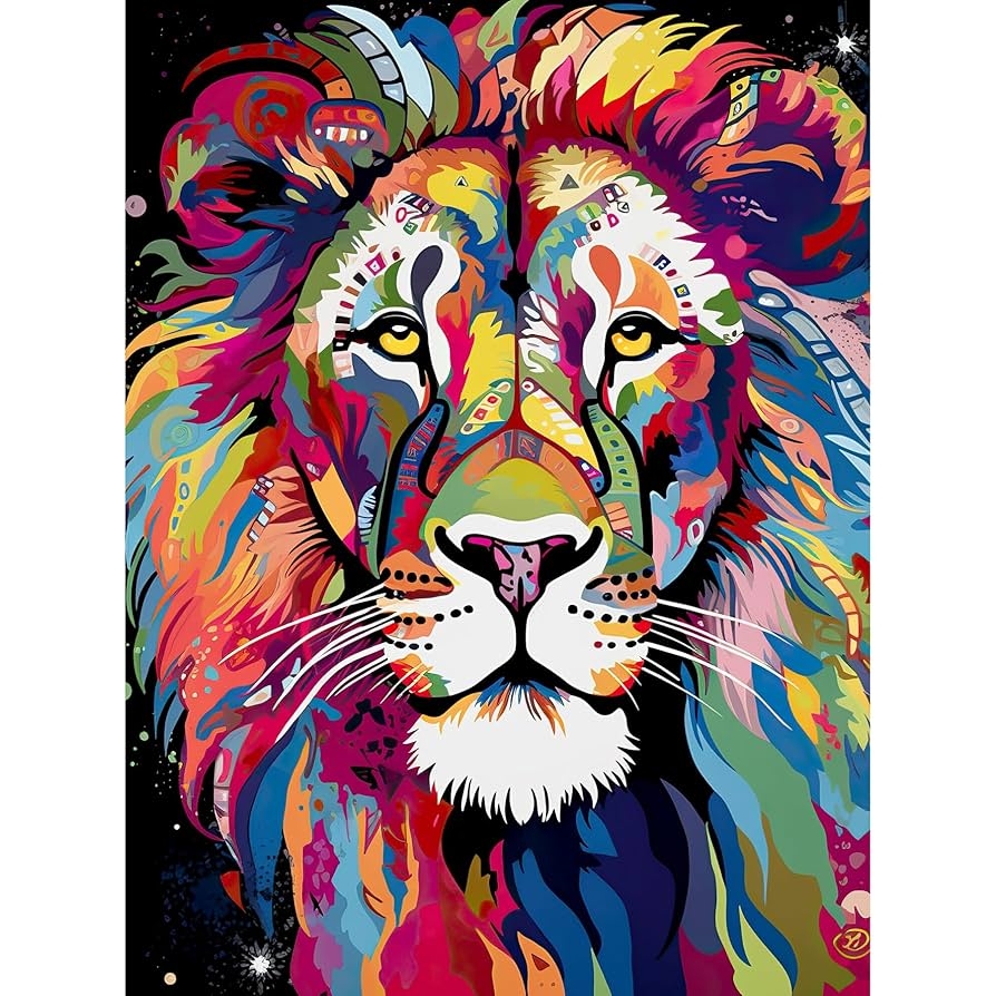 Artery8 Magnificent Lion Head Psychedelic Folk Portrait Colourful Vibrant Bold Jungle Art Print Canvas Premium Wall Decor Poster Mural Amazon co uk Home U0026 Kitchen