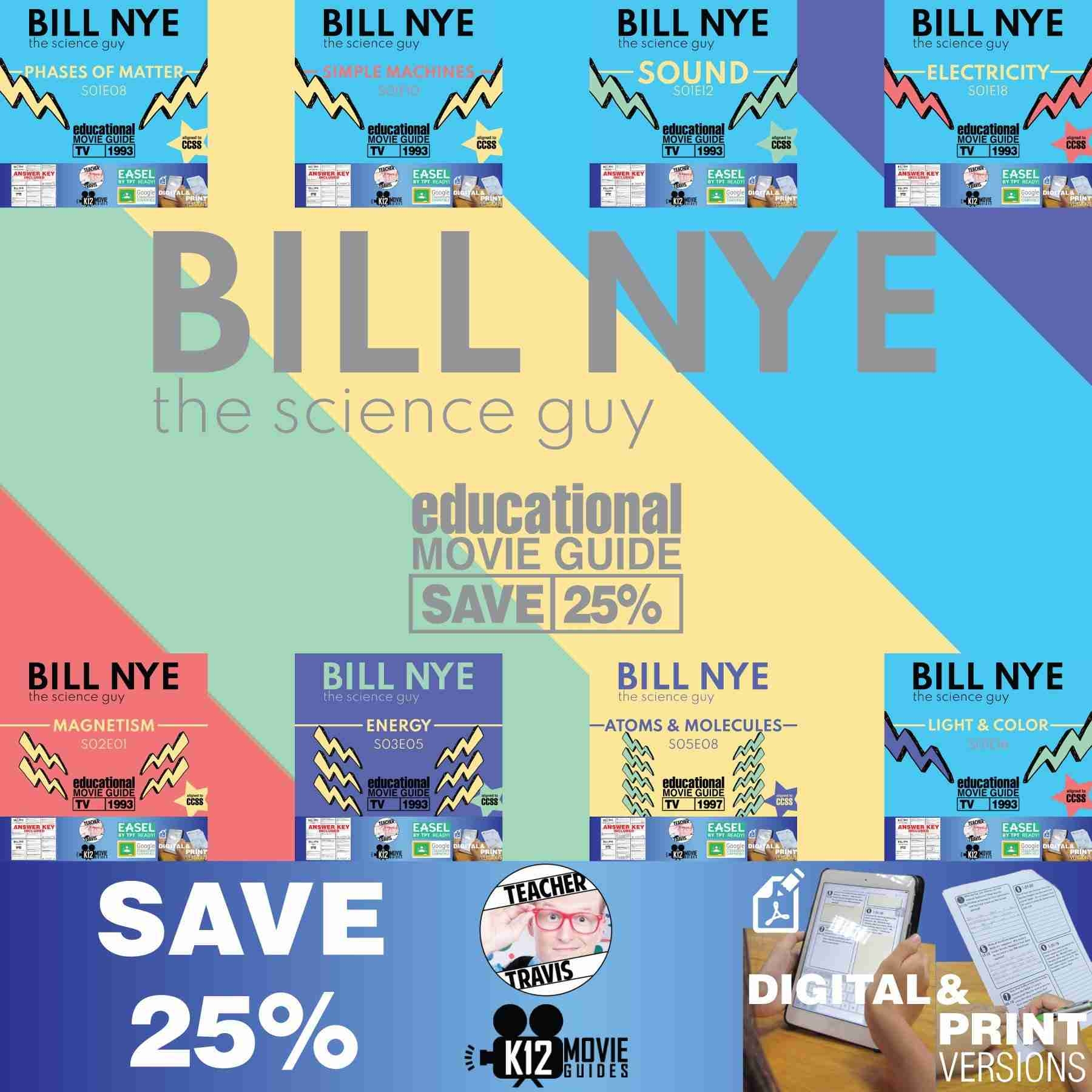 Bill Nye Physical Science Bundle 8 Movie Guides SAVE 25 