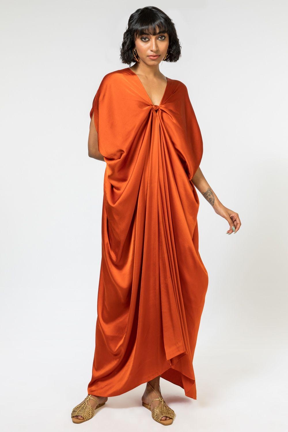 Burnt Orange Front Knot Maxi Dress