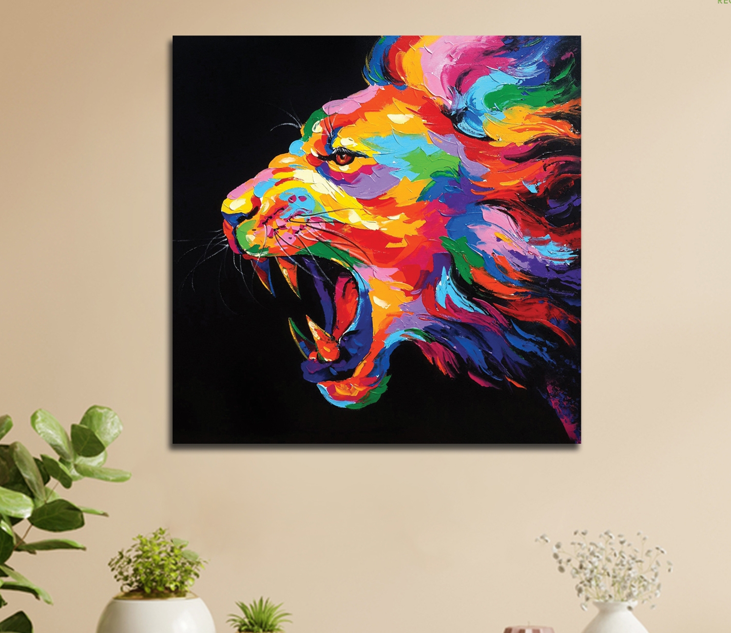 Buy Abstract Colorful Lion Painting 24 X 24 Inch Multicolor 36 OFF Online Wooden Street