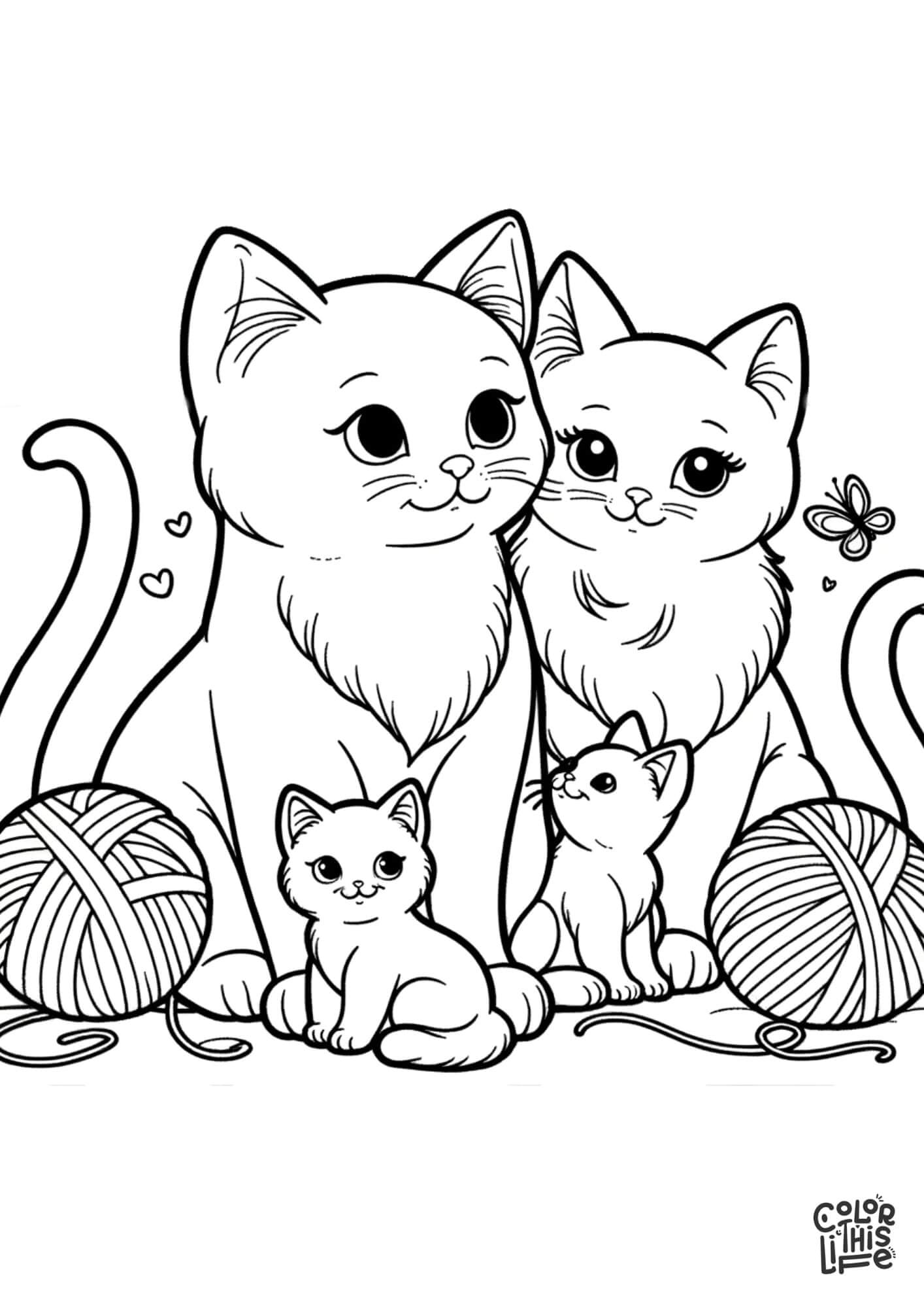 Cat Family Coloring Page Color This Life