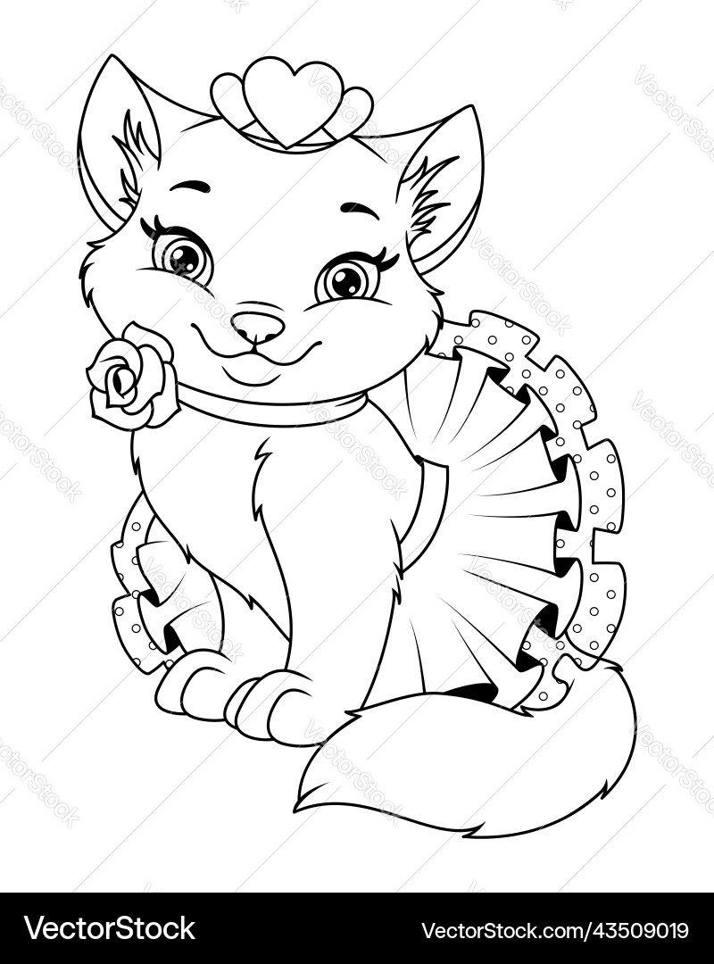 Cat Princess Coloring Page Royalty Free Vector Image