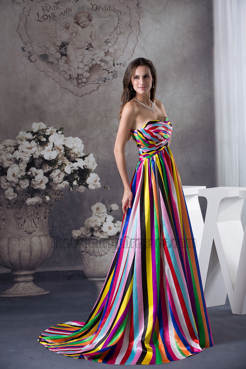 Chic Strapless A Line Color Block Formal Dress Evening Prom Gown