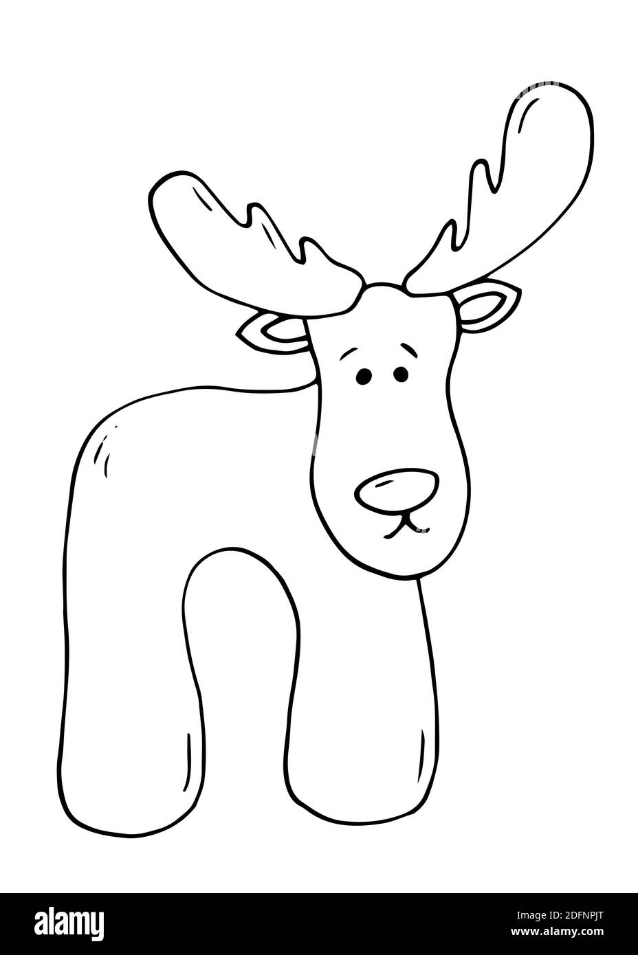 Christmas Elk Cartoon Style Coloring Book For Kids Vector 