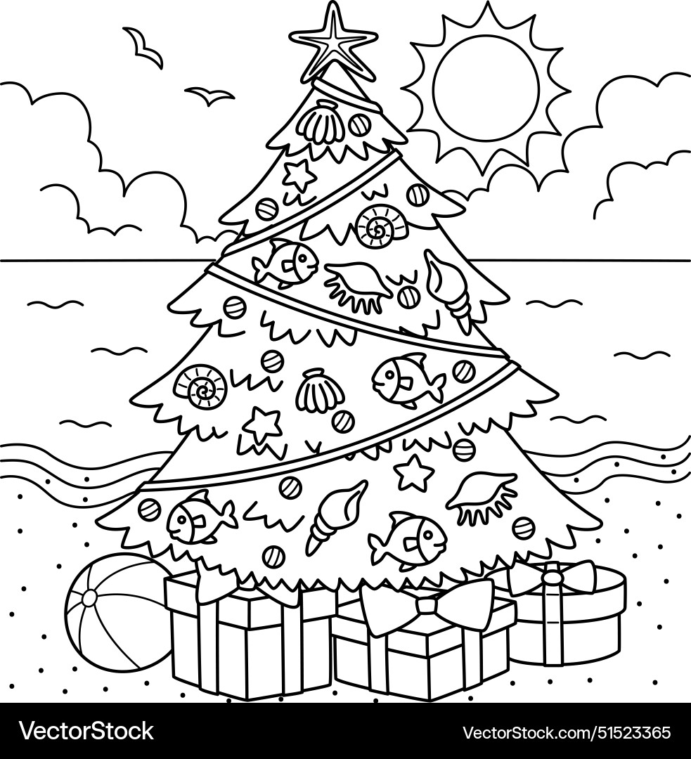 Christmas Tree Coloring Page July Royalty Free Vector