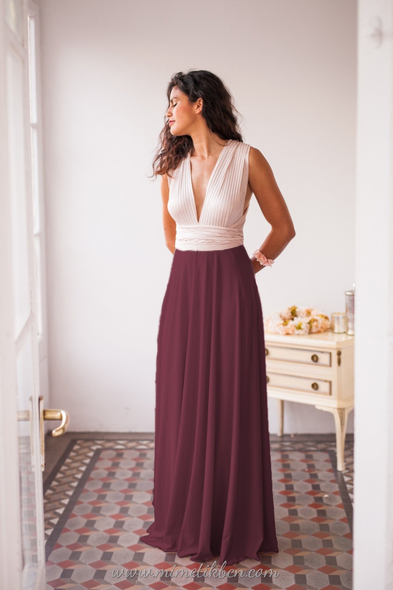 Color Block Prom Dress Formal Colour Block Dress Blush Pink Infinity Dress Pink And Burgundy Dress Shiny Formal Dress Burgundy Gown Etsy