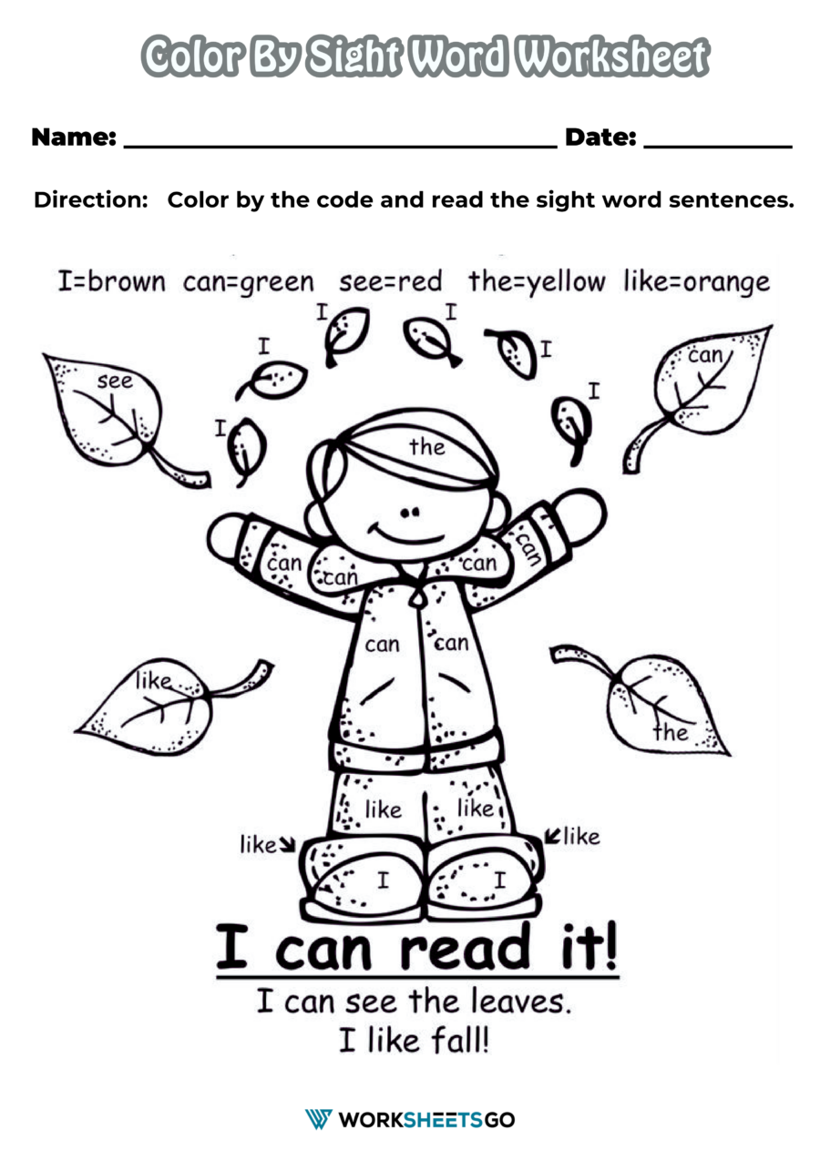 color by word worksheet