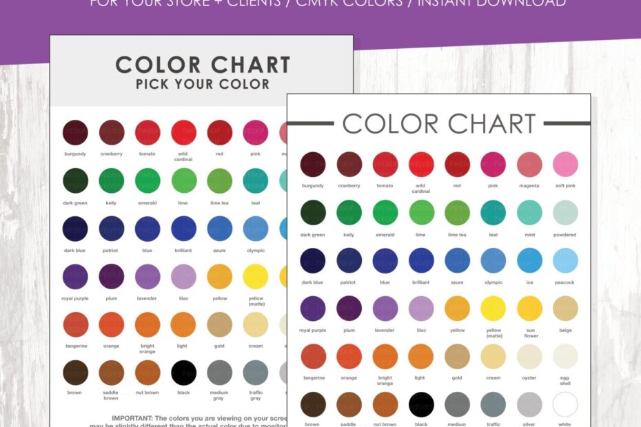 Color Chart Color Chart Template Color Palette Instant Download Colour Samples Store Supply Etsy
