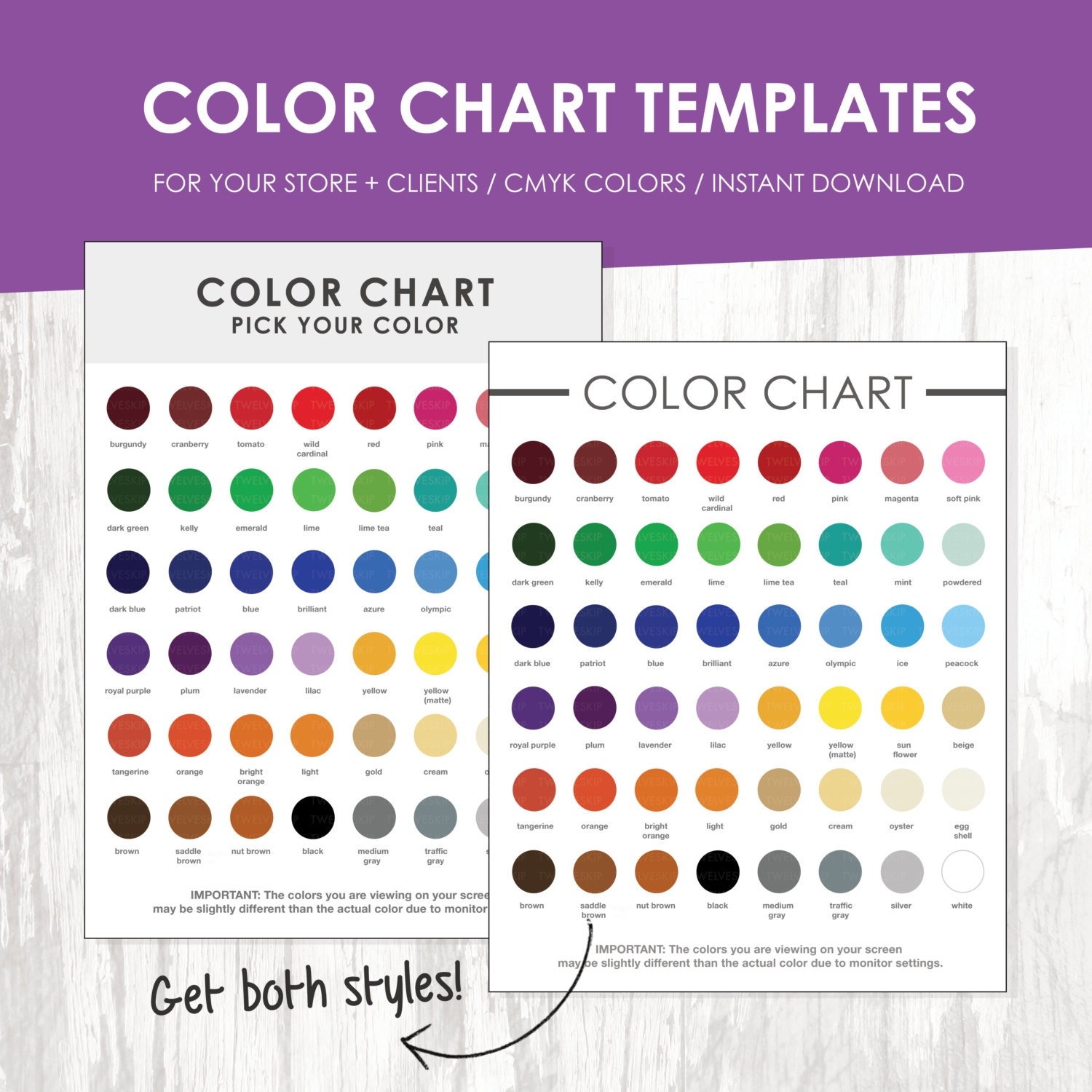 Color Chart Color Chart Template Color Palette Instant Download Colour Samples Store Supply Etsy