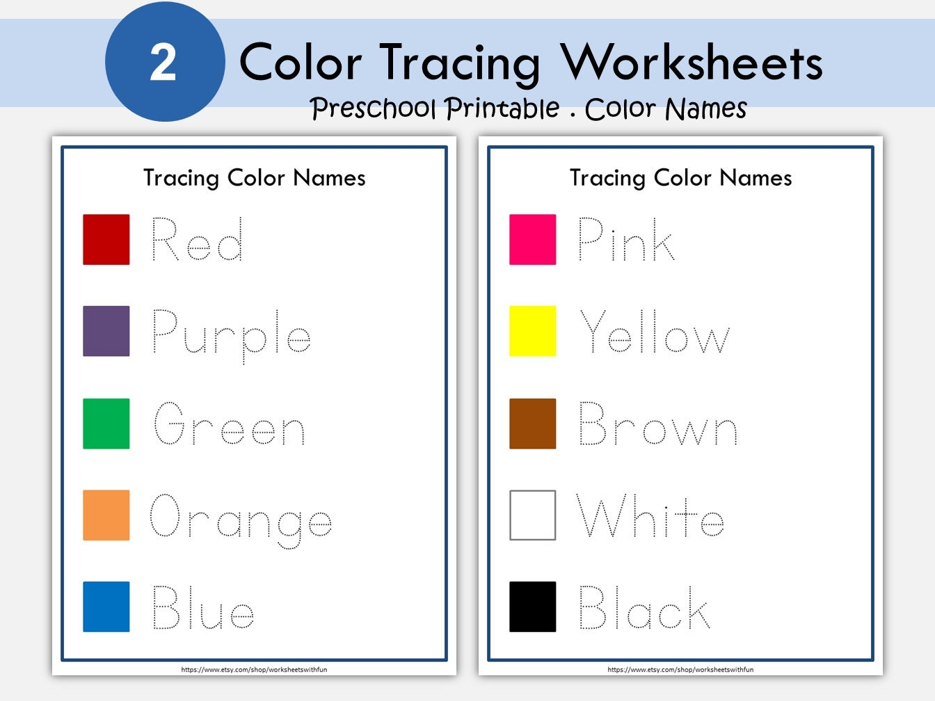 Color Word Tracing Worksheets Printable Learn U0026 Trace Color Names Preschool And Kindergarten Activity Homeschool Resource Etsy