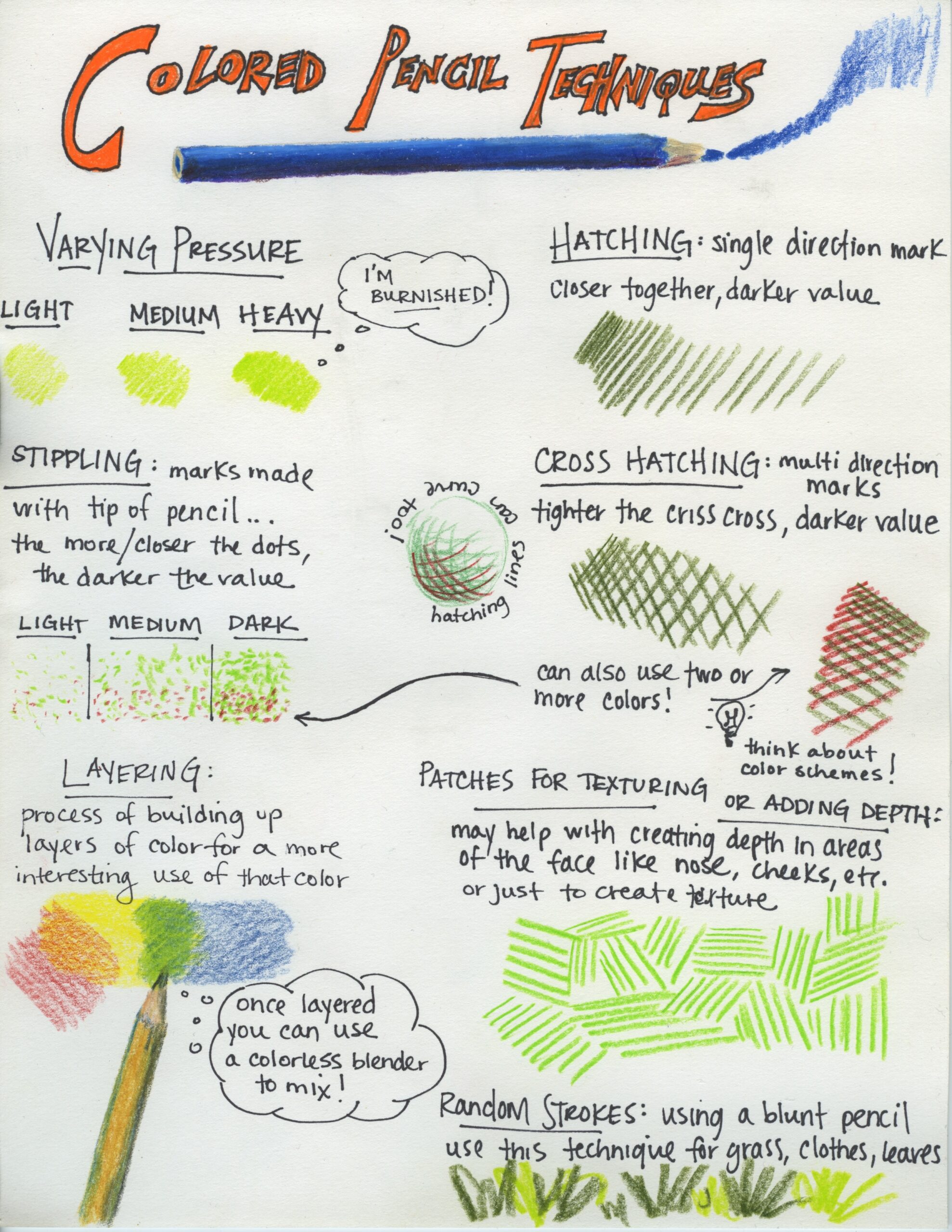 colored pencil techniques worksheet