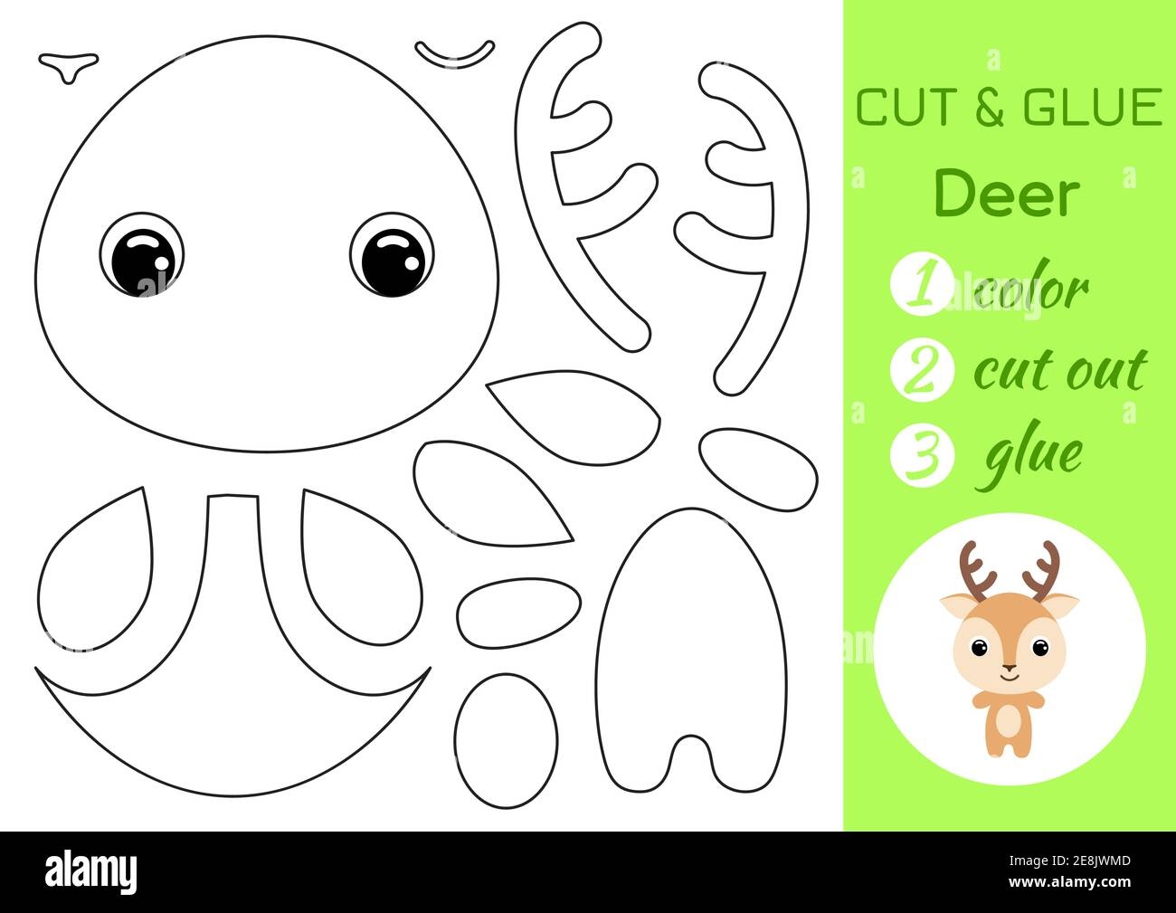 Coloring Book Cut And Glue Baby Deer Educational Paper Game For 