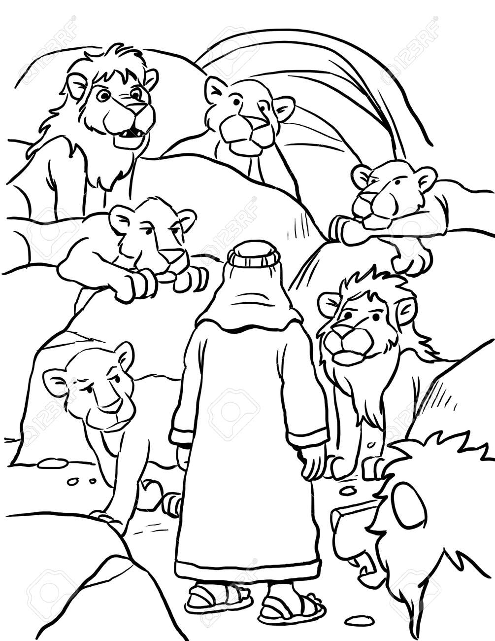 coloring page daniel in the lions den