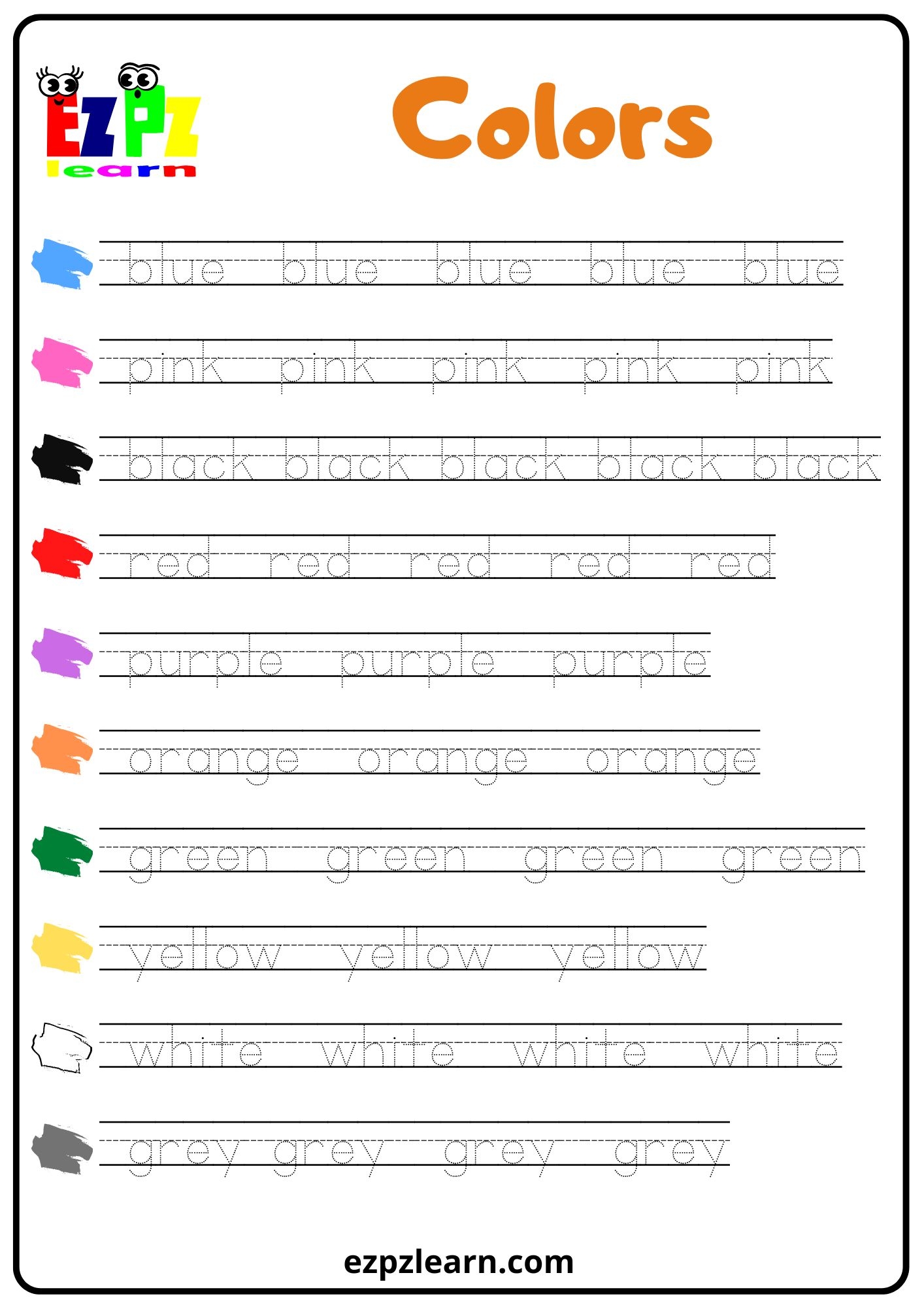 color by color word worksheets