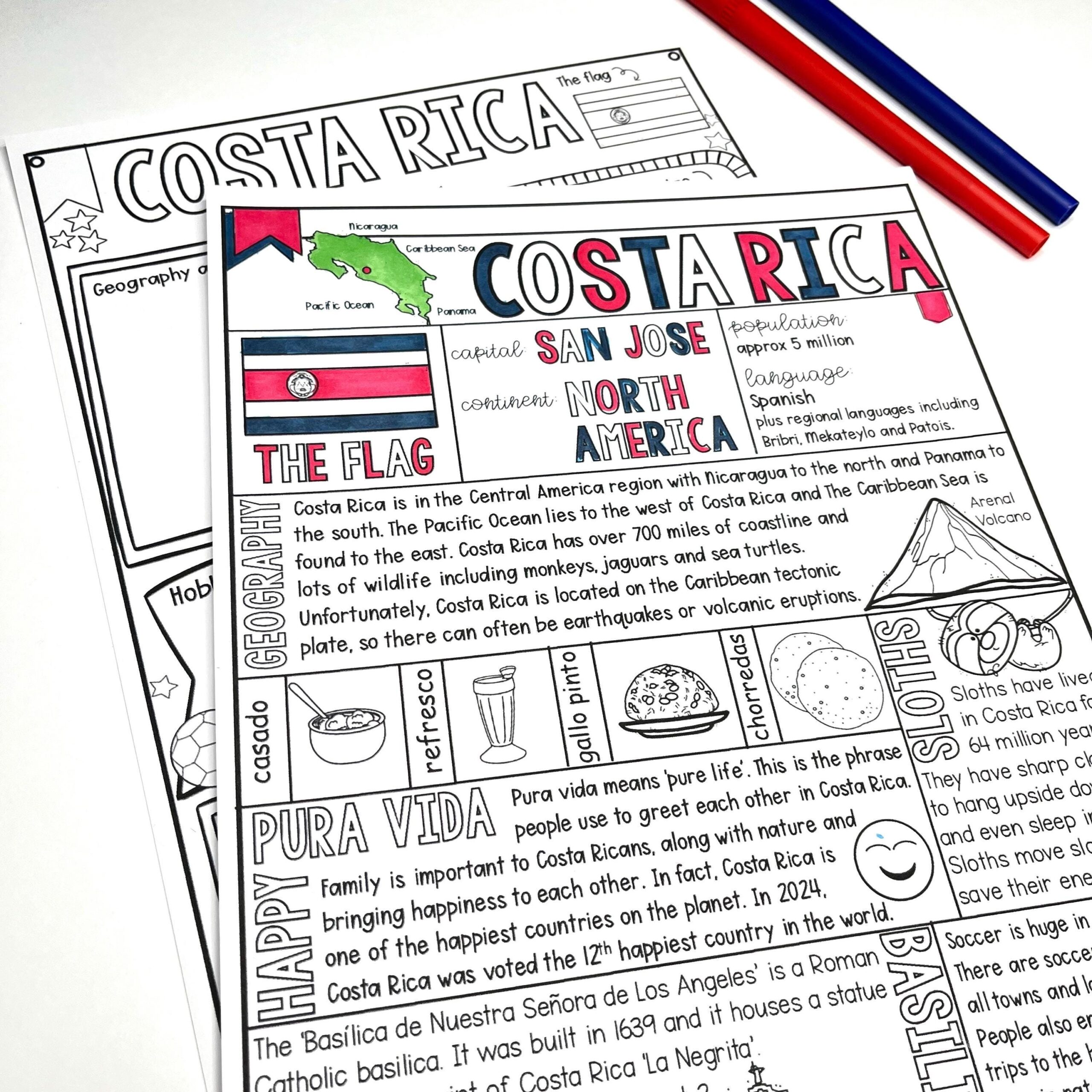Costa Rica Coloring Page And Graphic Organizer Country Study Printable Perfect For Educational Homeschool Coloring U0026 Country Research