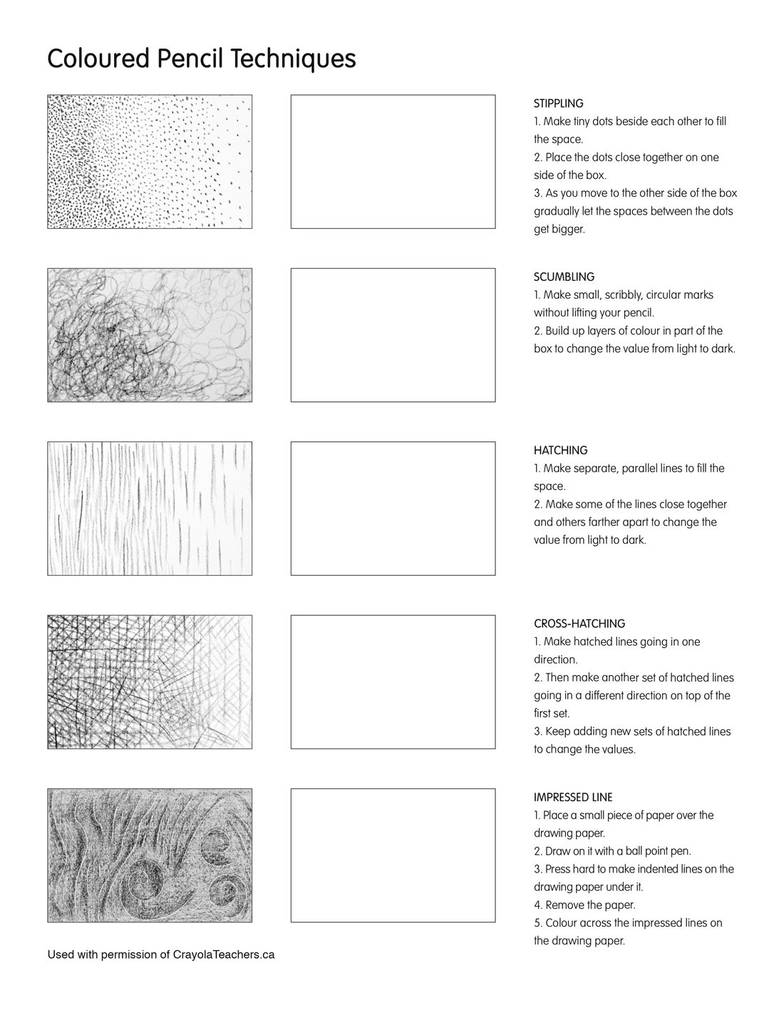 Crayola Canada Worksheets Coloured Pencil Techniques