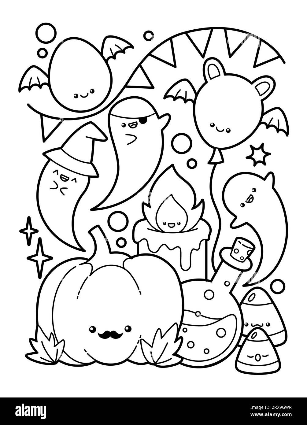 Cute And Kawaii Halloween Coloring Page Stock Vector Image U0026 Art Alamy