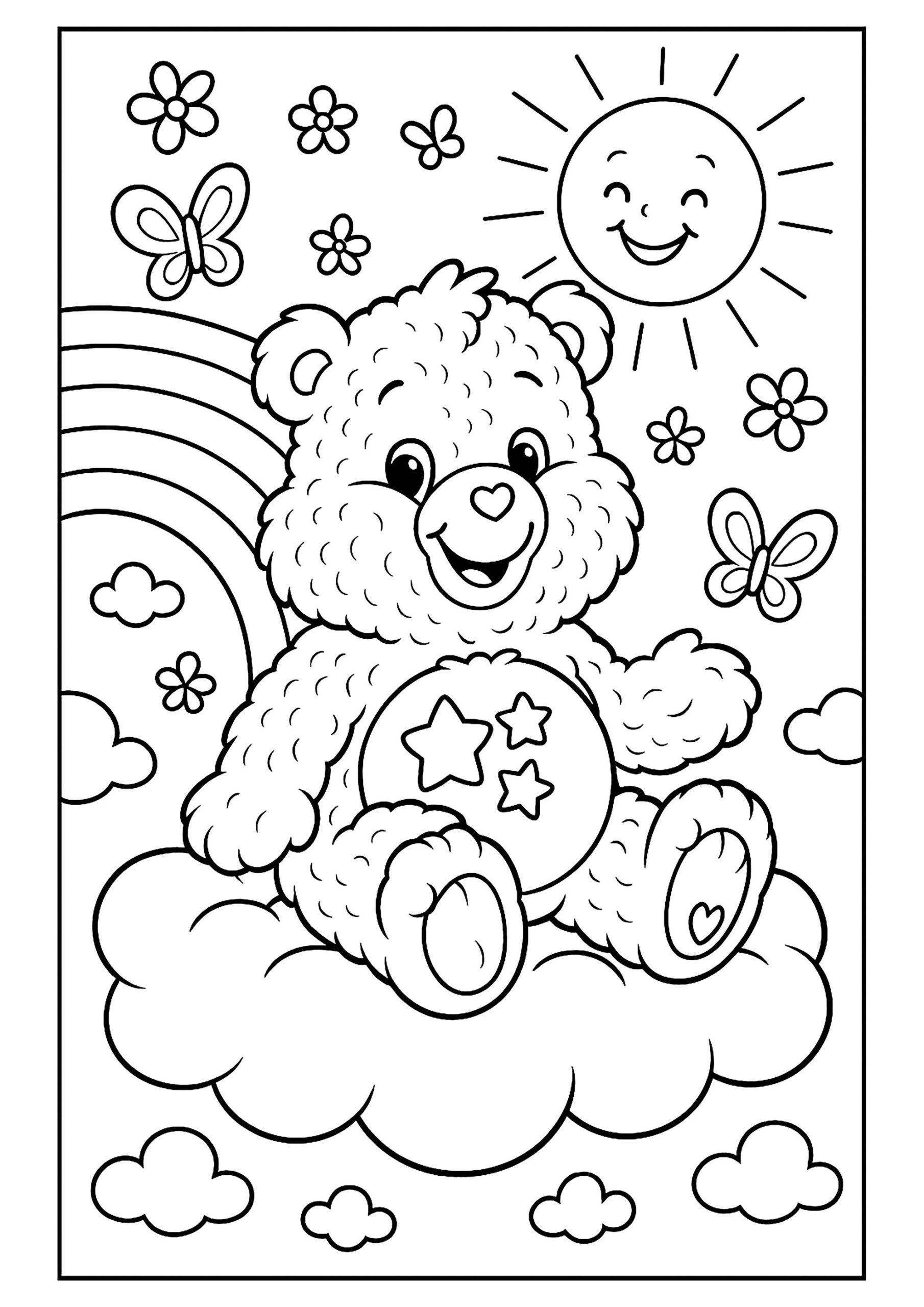 Cute Bear On A Pretty Cloud Care Bears Coloring Pages