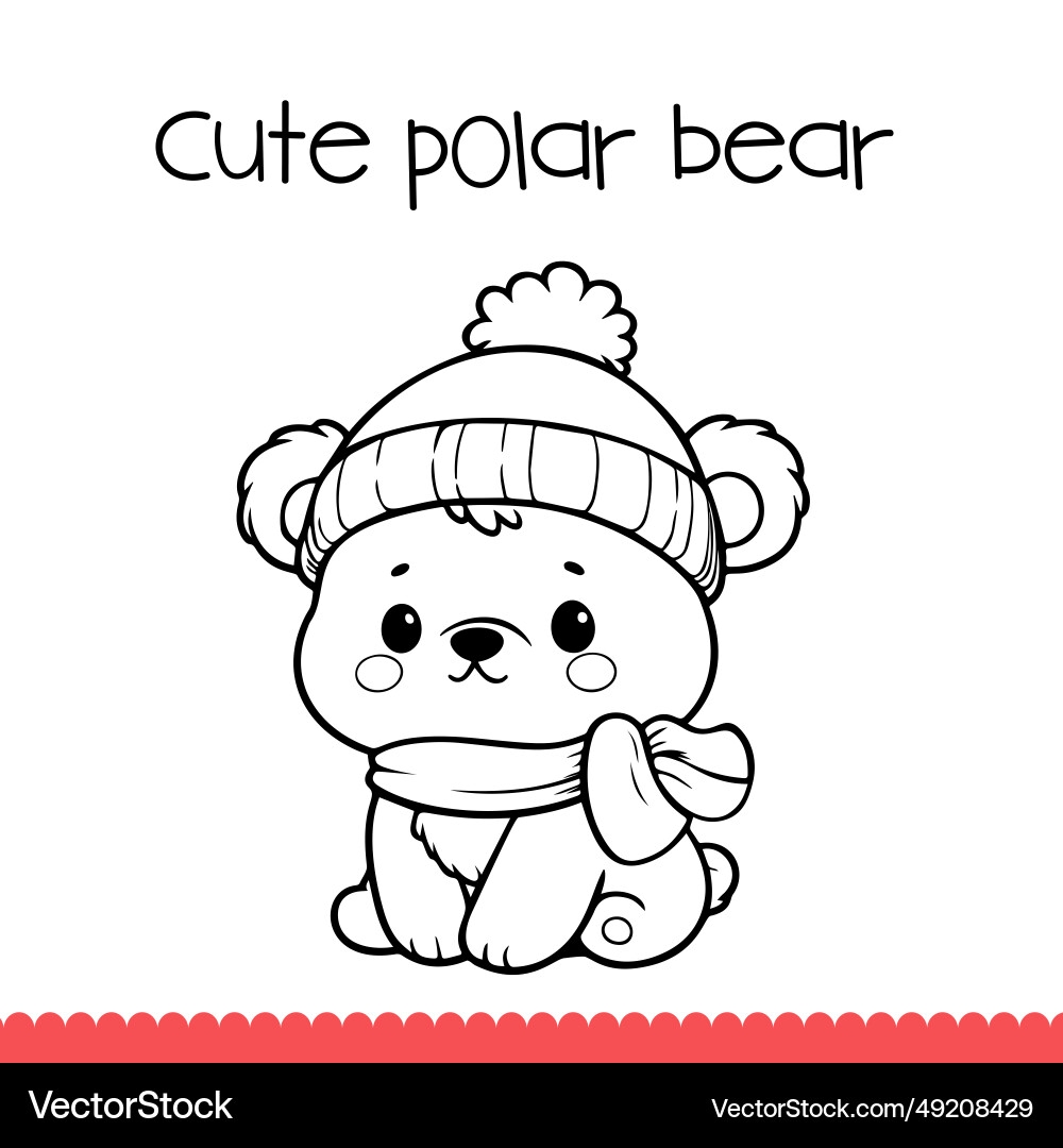 Cute Polar Bear Coloring Page Royalty Free Vector Image