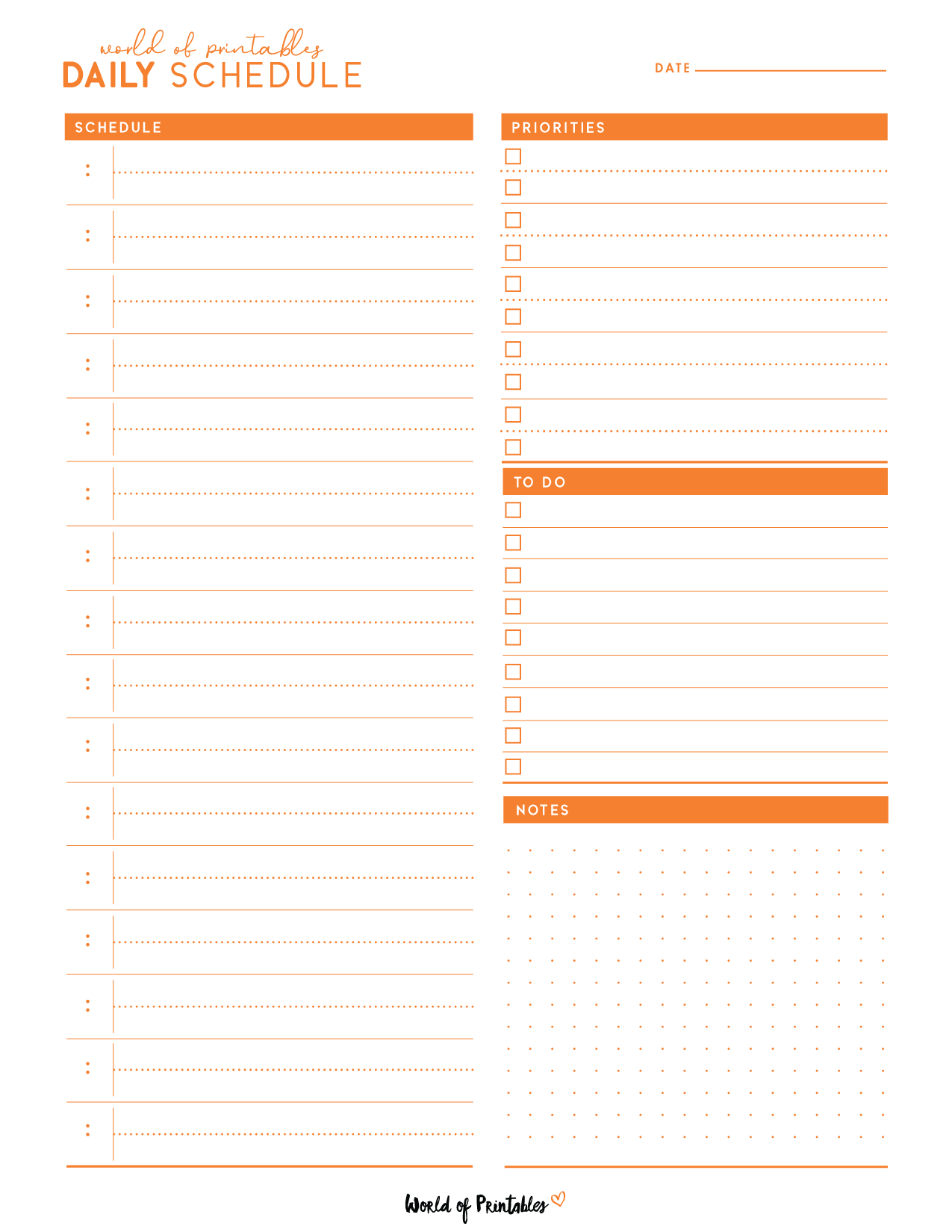free daily schedule template