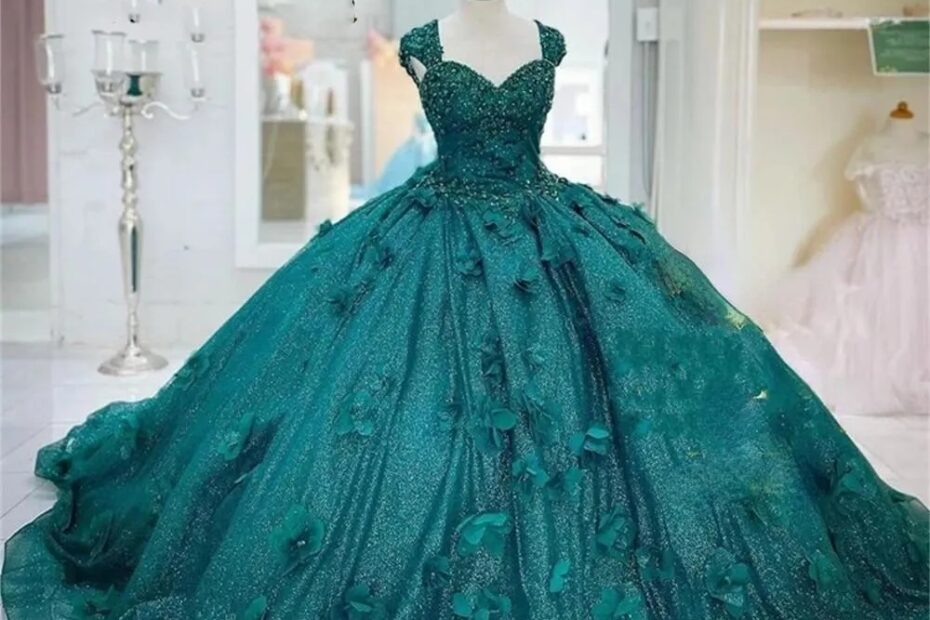 DHgate 3D Teal Lace Up Quinceanera Gown W Flower Ball Gown