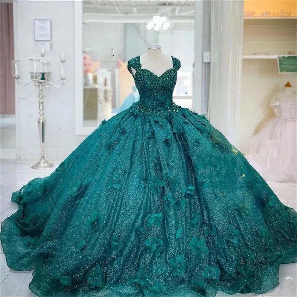 DHgate 3D Teal Lace Up Quinceanera Gown W Flower Ball Gown 