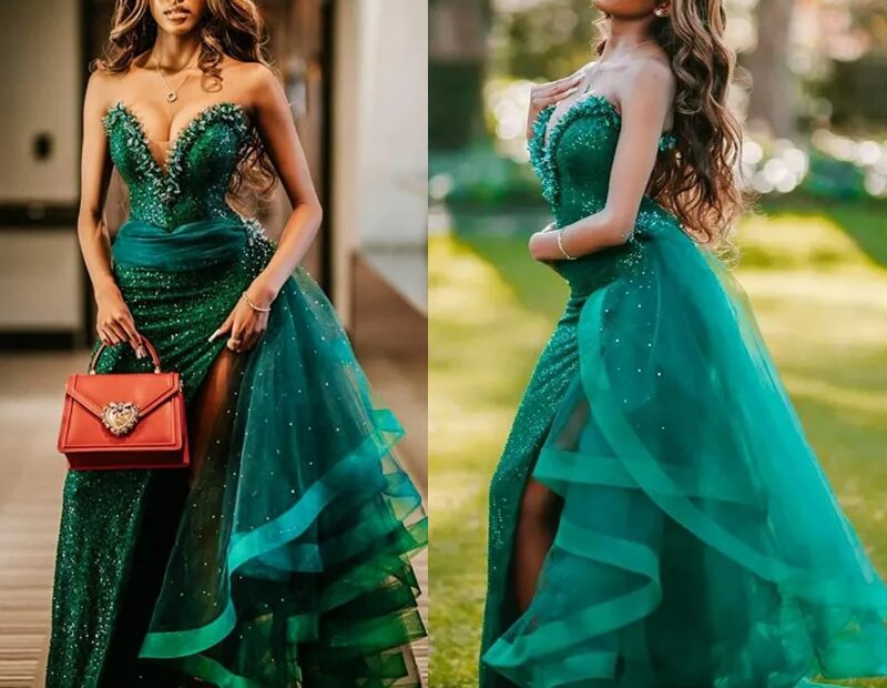 DHgate Emerald Green Sweetheart Neck Lace Beaded Crystal Prom