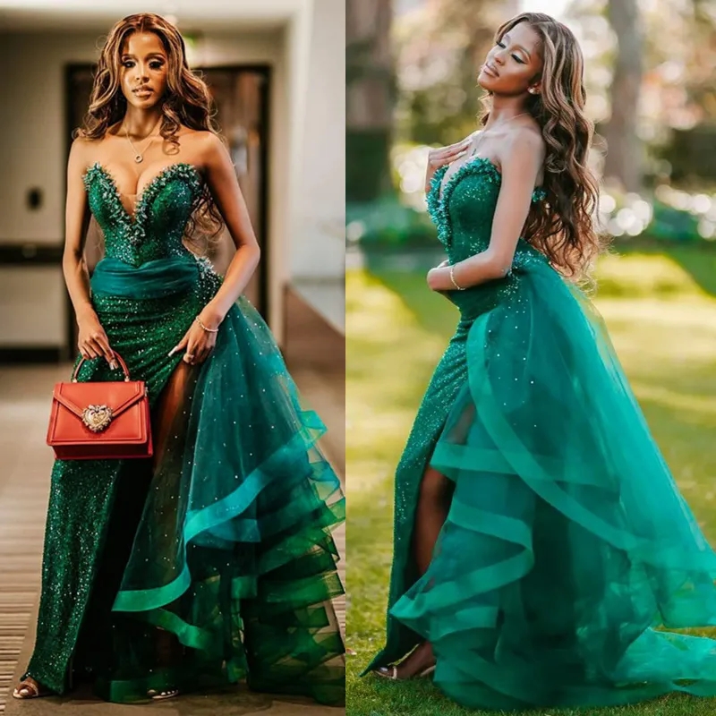 DHgate Emerald Green Sweetheart Neck Lace Beaded Crystal Prom 