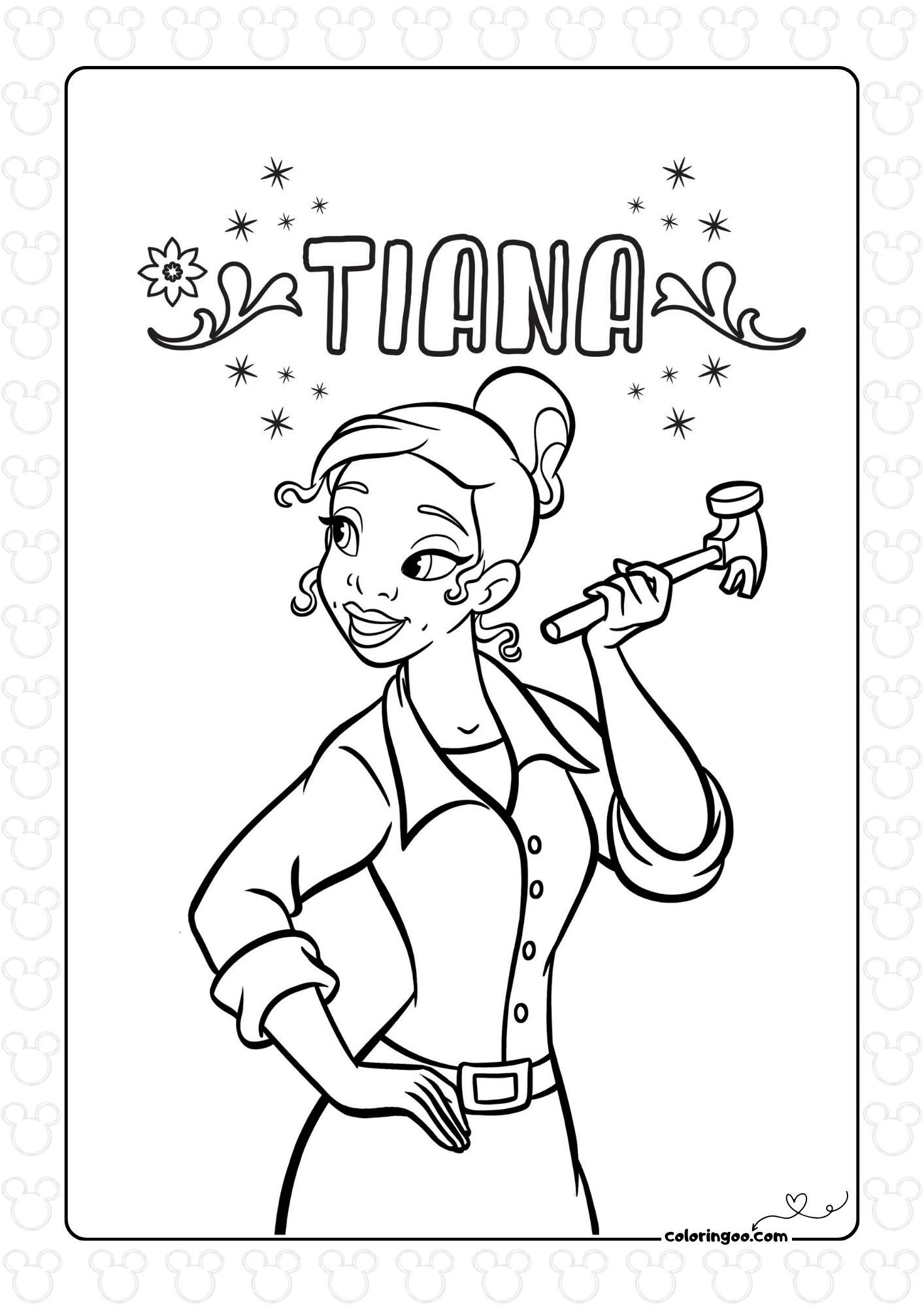 princess tiana pictures to color