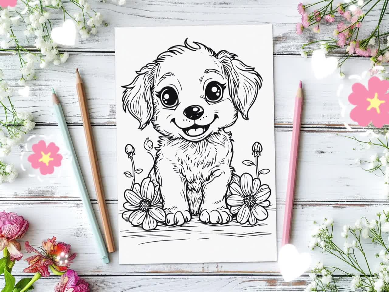 Dog Coloring Page Kids Coloring Sheet Of Pet Golden Retriever Dog Breed Cute Puppy Activity For Children Kids Coloring Page Gift For Girls