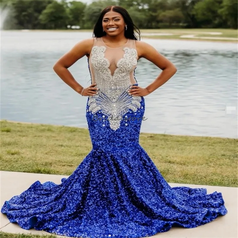 Dresses With Sparkle Aqua Blue Prom Dresses Sequin Mermaid Evening Gown Elegant Beaded Formal Party Dress 