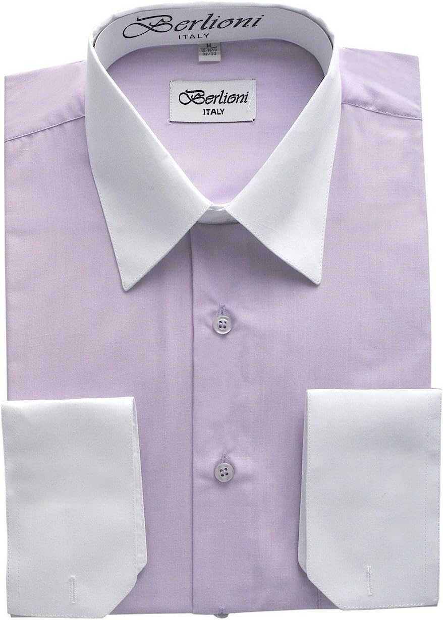 Elegant Men s Button Down Two Tone French Convertible Lilac 