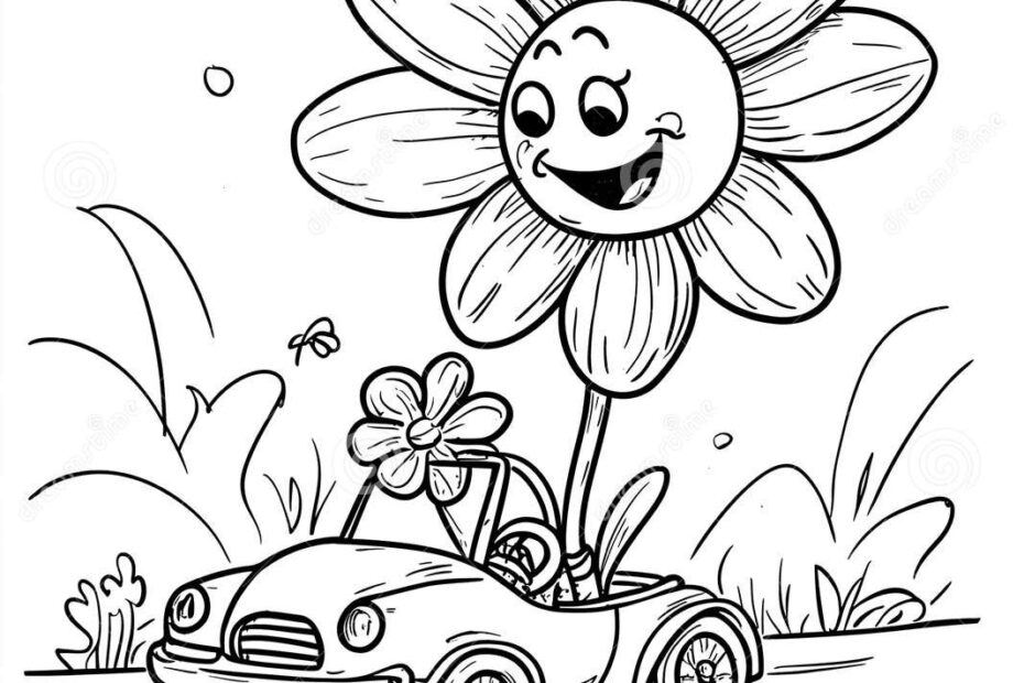 Flower Driving A Car Coloring Page For Kids Stock Illustration Illustration Of Cartoon Driving 350883744