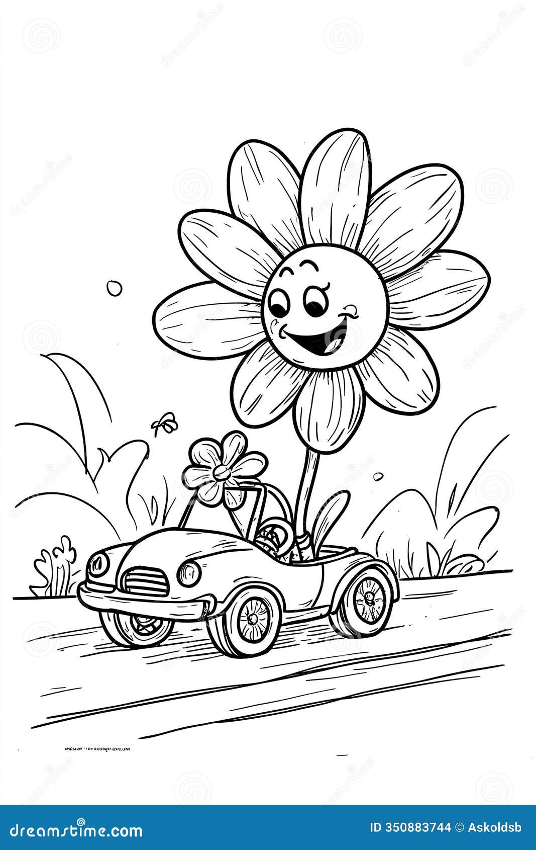 Flower Driving A Car Coloring Page For Kids Stock Illustration Illustration Of Cartoon Driving 350883744