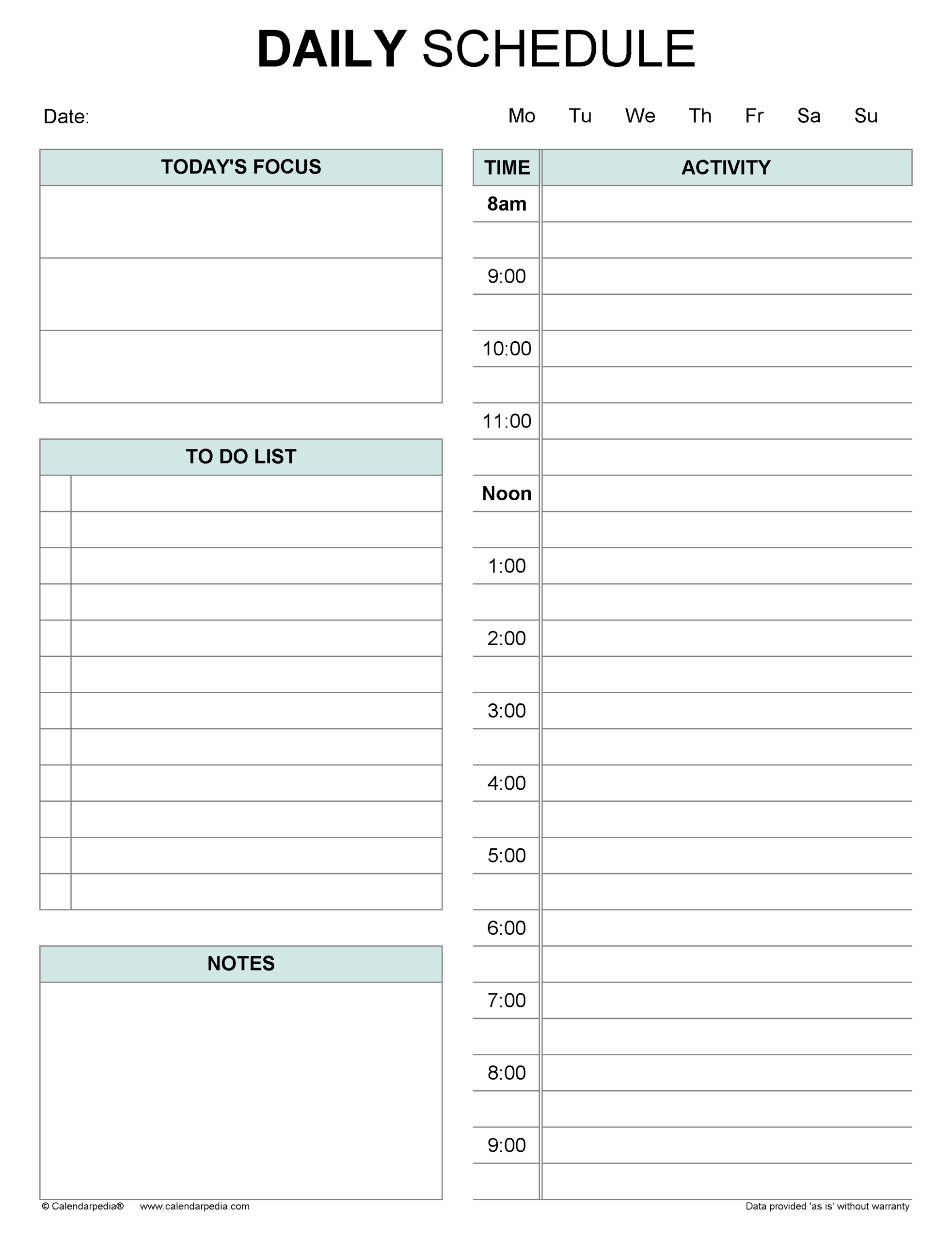 Free Daily Schedules In PDF Format 30 Templates
