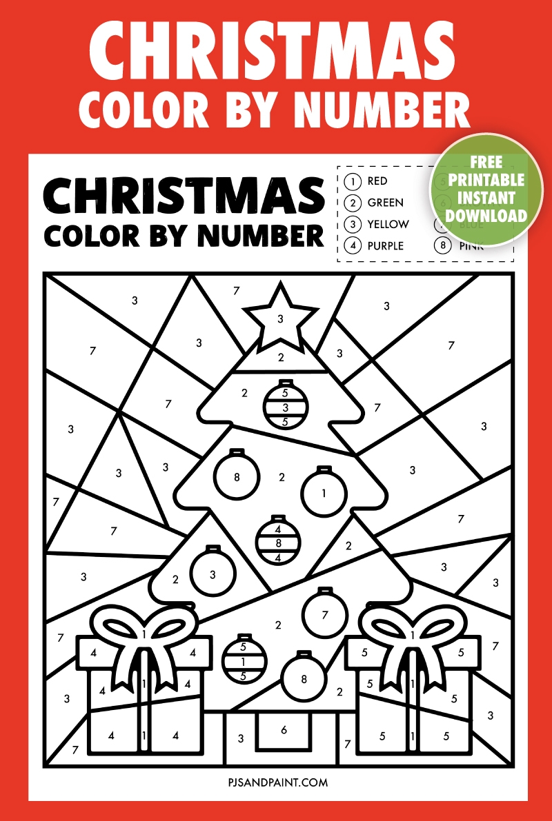 Free Printable Christmas Color By Number Worksheet Pjs And Paint