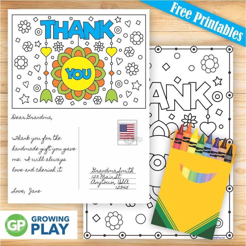 Free Printable Thank You Cards To Color Growing Play