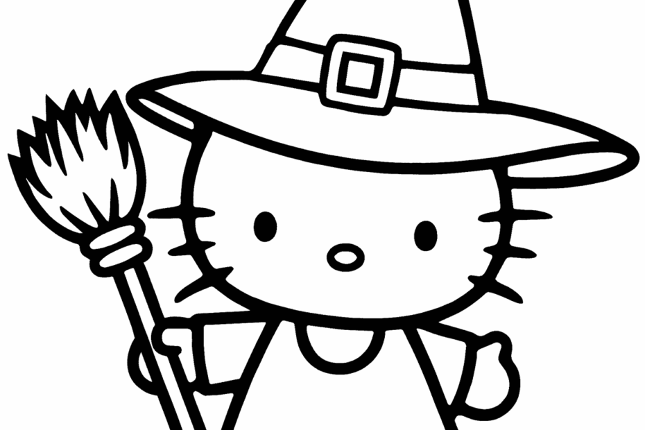 Hello Kitty As Witch For Halloween Coloring Page Easy Drawing Guides