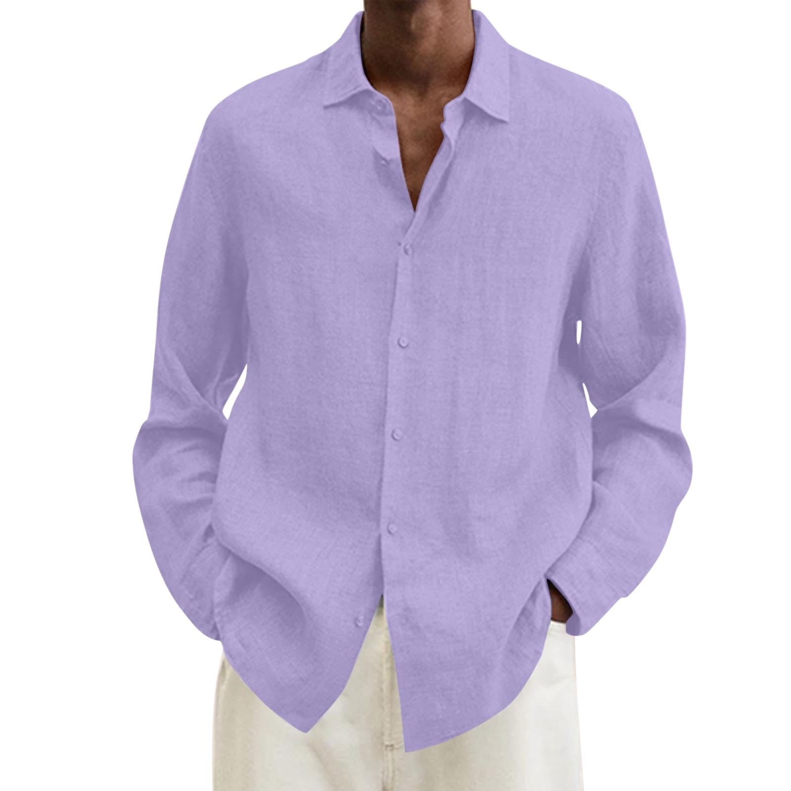 Hfyihgf Men s Dress Shirts Solid Color Long Sleeve Regular Fit Wrinkle Free Formal Shirt Business Casual Button Down Shirts Purple XL 