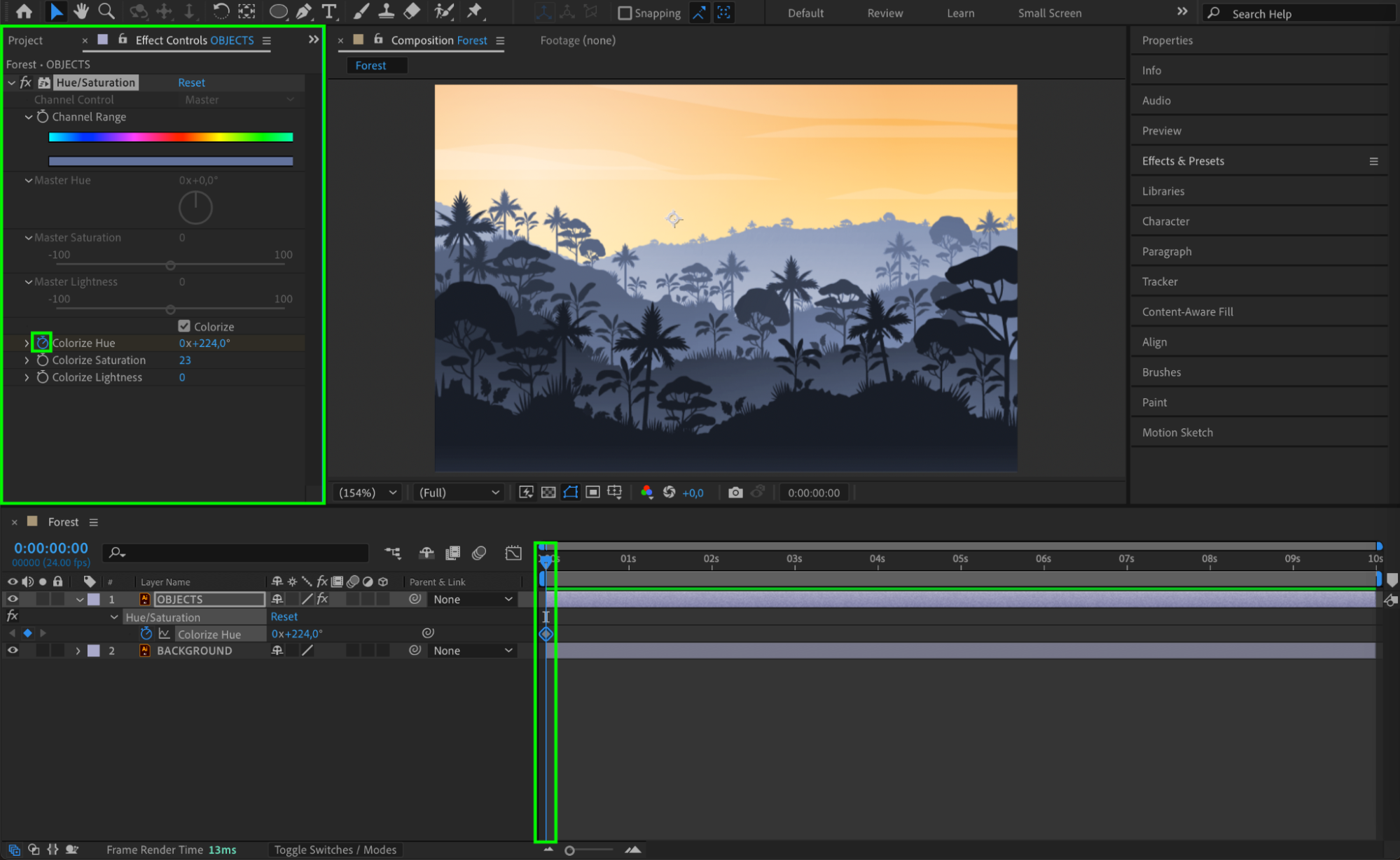 after effects color hue animation