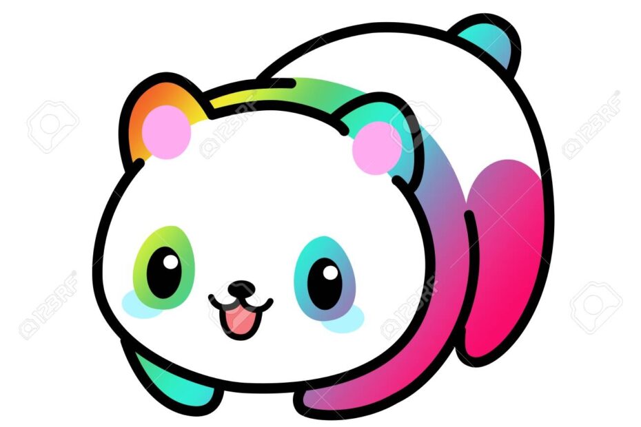 Kawaii Illustration Of A Minimalist Cute Panda In Colorful Rainbow Pattern Colors Stock Photo Picture And Royalty Free Image Image 104588713