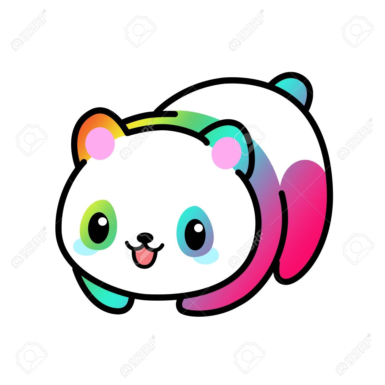 Kawaii Illustration Of A Minimalist Cute Panda In Colorful Rainbow Pattern Colors Stock Photo Picture And Royalty Free Image Image 104588713 