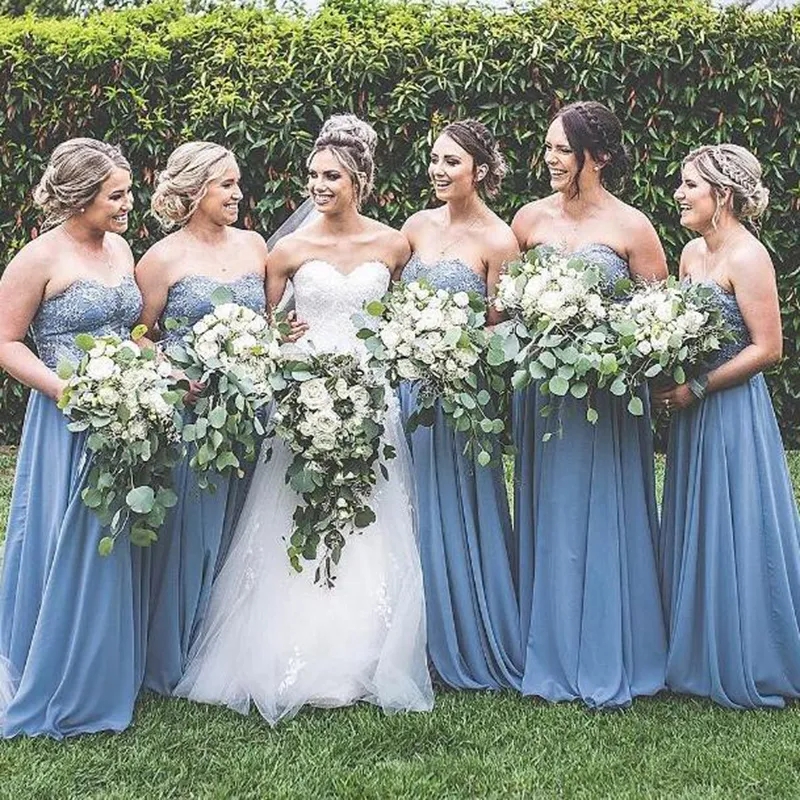 Light Blue Bridesmaid Dresses A Line Chiffon Gown Sleeveless Lightweight Formal Dress For Spring Summer Weddings And Garden Parties