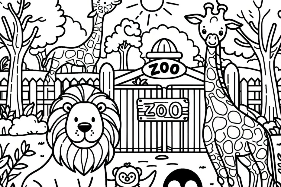 Lion Giraffes And Penguin At The Zoo Cute Coloring Picture For Download Free